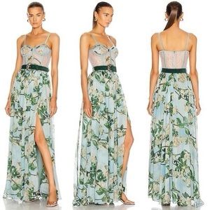 PatBO Floral Bustier Belted Maxi Dress in Sky NWOT